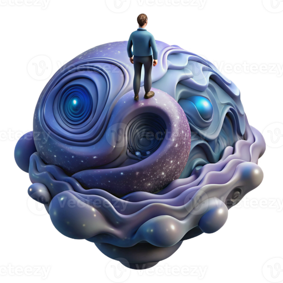 beautiful abstract A solitary figure standing on a precipice overlooking a vast, swirling nebula, in a contemplative, science fiction art style exclusive png