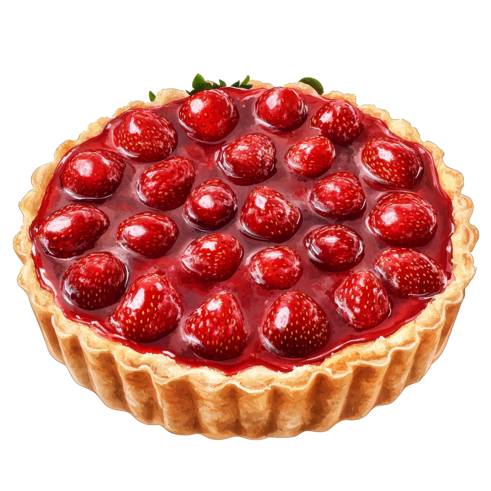 A scrumptious strawberry tart on a transparent background showcasing fresh strawberries and glossy glaze, delicious strawberry tart on transparent background png