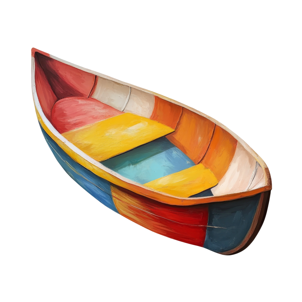 A colorful paddleboat resting against a clean transparent background showcasing vibrant paint patterns and creative design, Paddleboat transparent background png