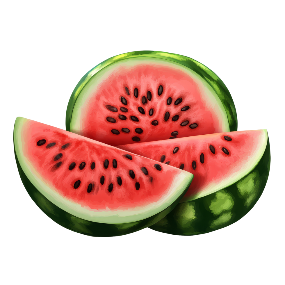 Fresh watermelon slices isolated on a transparent background for summer recipes and digital designs, Watermelon isolated on ansparent png