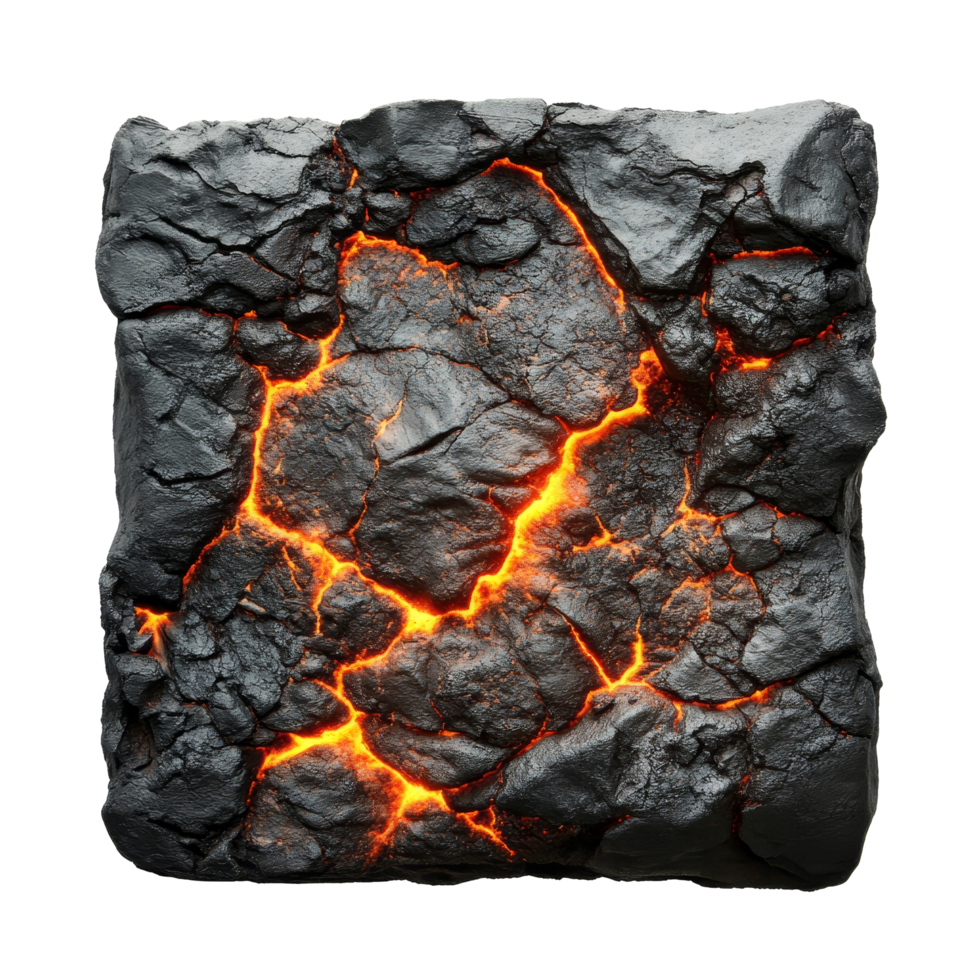 Lava surface displaying molten rock and unique texture with glowing cracks illuminated from within, Lava Surface with Molten Rock and Texture, Isolated on transparent background png