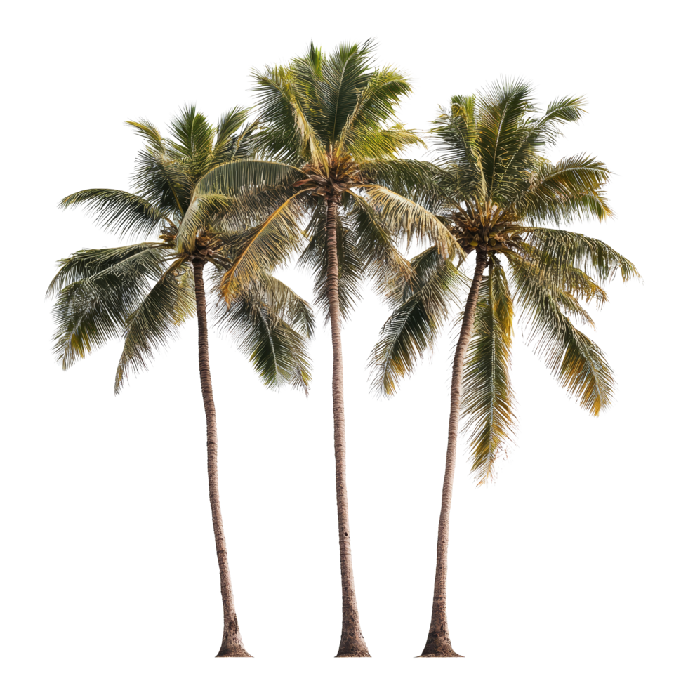Isolated coconut trees standing tall against a transparent background, capturing the essence of tropical paradise and serenity, coconut trees isolated on transparent background png