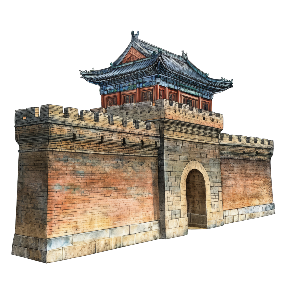 Historical Chinese wall illustration showcasing ancient architectural design and cultural significance, historical chinese wall illustration png