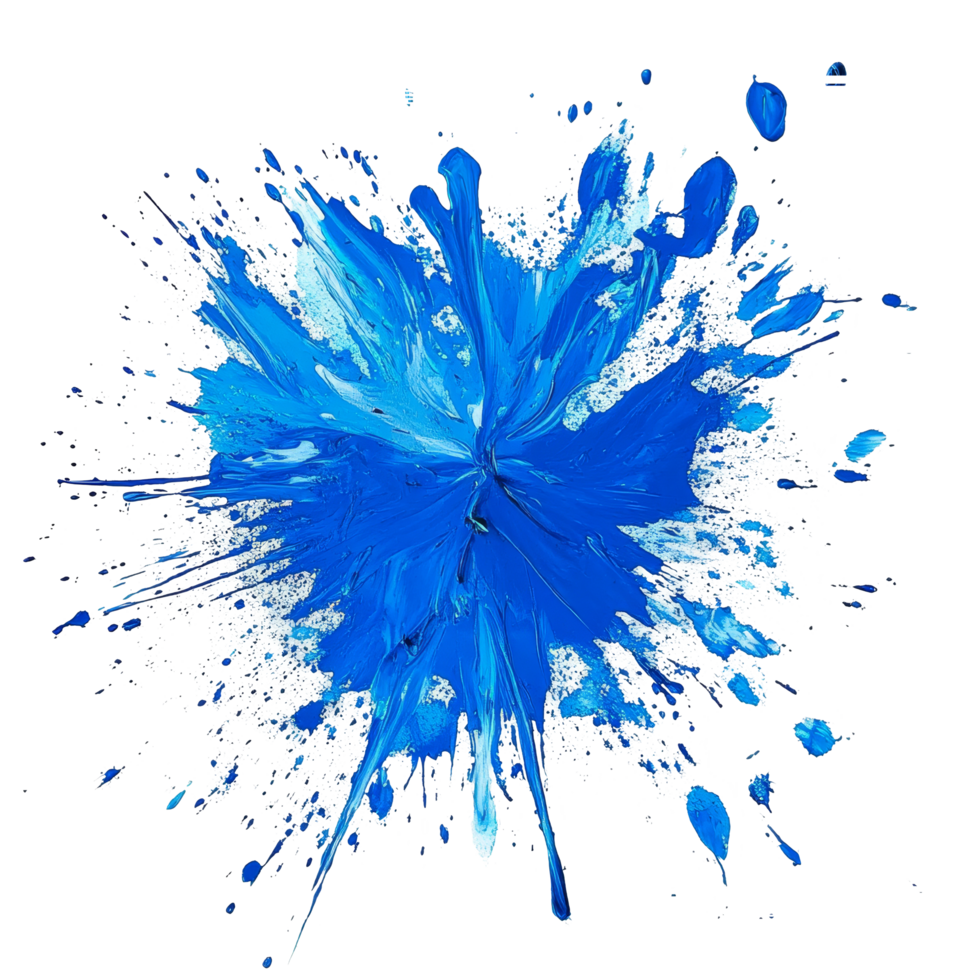 Dynamic blue paint burst on a transparent canvas creating an artistic splash effect, Blue Paint Burst on transparent background png
