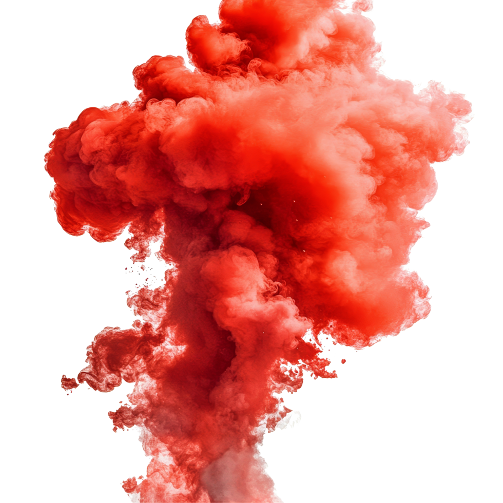 Dynamic red smoke paint explosions create vibrant visuals against a clean transparent background, Red Smoke Paint Explosions on transparent background png