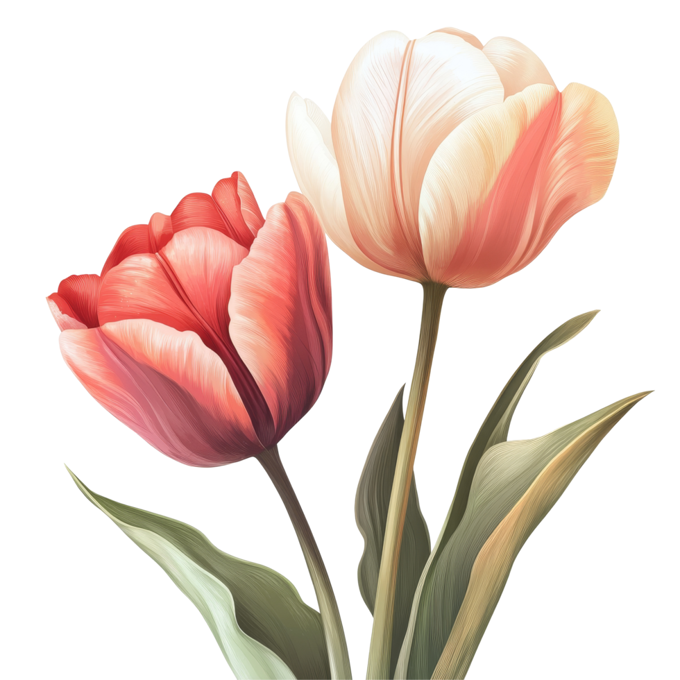 Beautiful tulips with soft hues arranged elegantly against a transparent background during springtime, Beautiful tulips isolated transparent background png