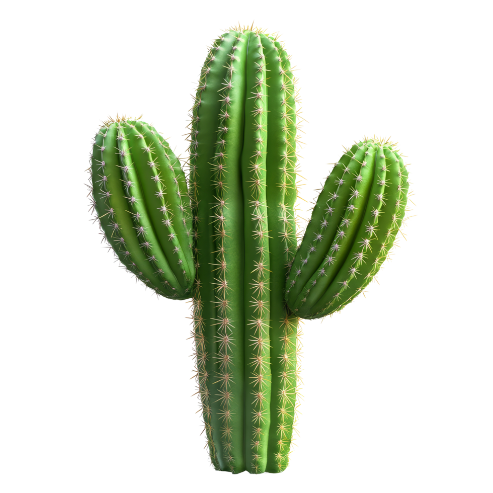 A tall green cactus with multiple arms stands alone against a transparent background, emphasizing its unique appearance, cactus isolated on transparent png