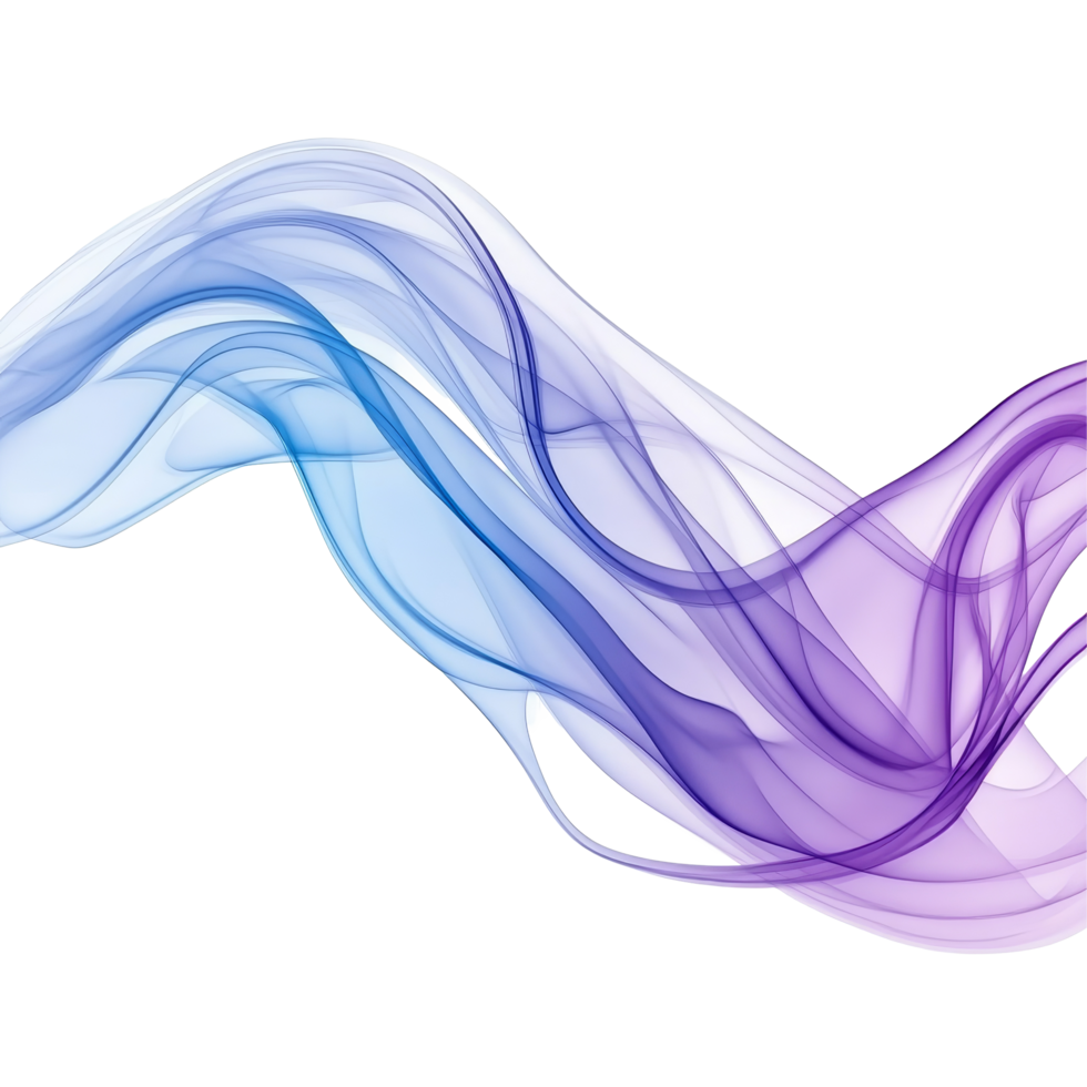 Smooth blue and purple smoke waves flowing gracefully on a transparent background, blue purple smooth smoke wave isolated on transparent background png