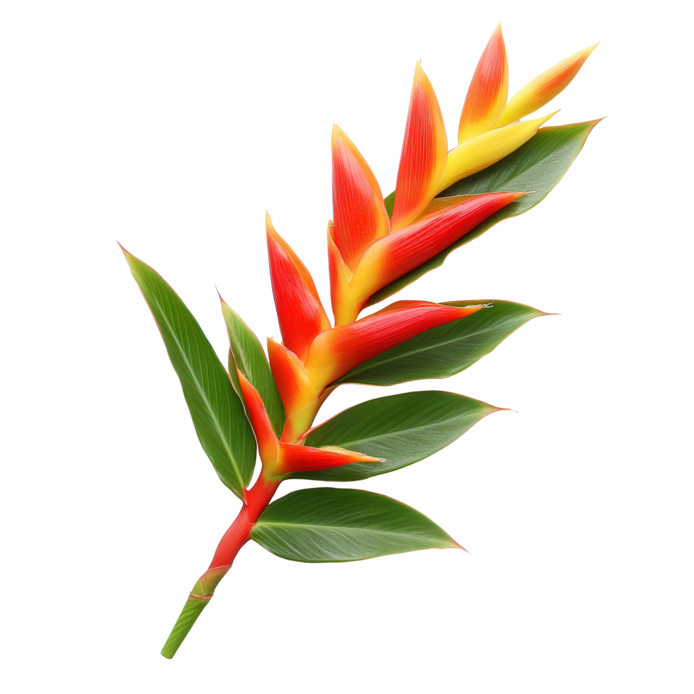 Heliconia flower blooms vibrantly against a clean transparent backdrop, showcasing tropical beauty and vivid colors, heliconia flower on transparent background png