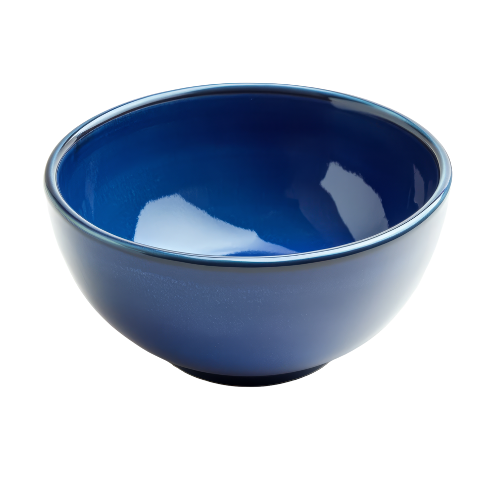 Simple blue bowl isolated on a transparent background, showcasing its smooth contours and vibrant color, blue bowl isolated on transparent background png