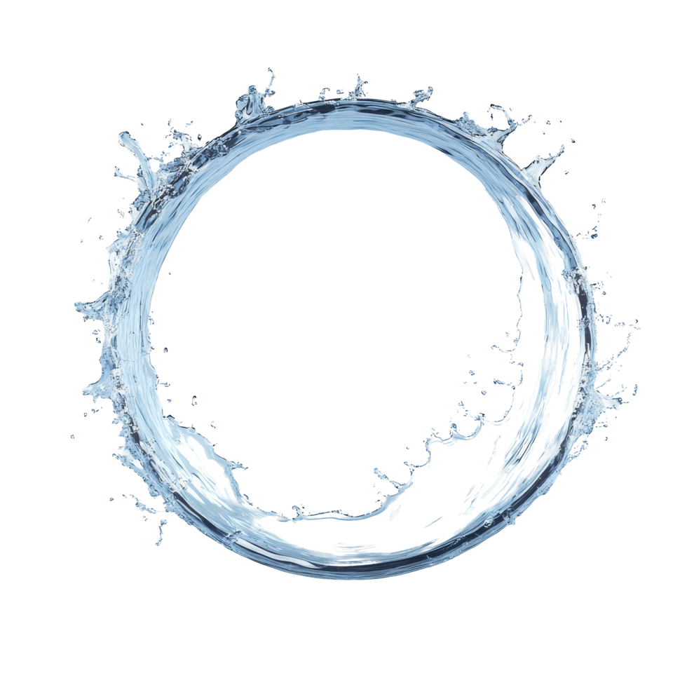 Water splashes gracefully in a circular shape against a soft background, Water splashing out from circle shape isolated 3d rendering png