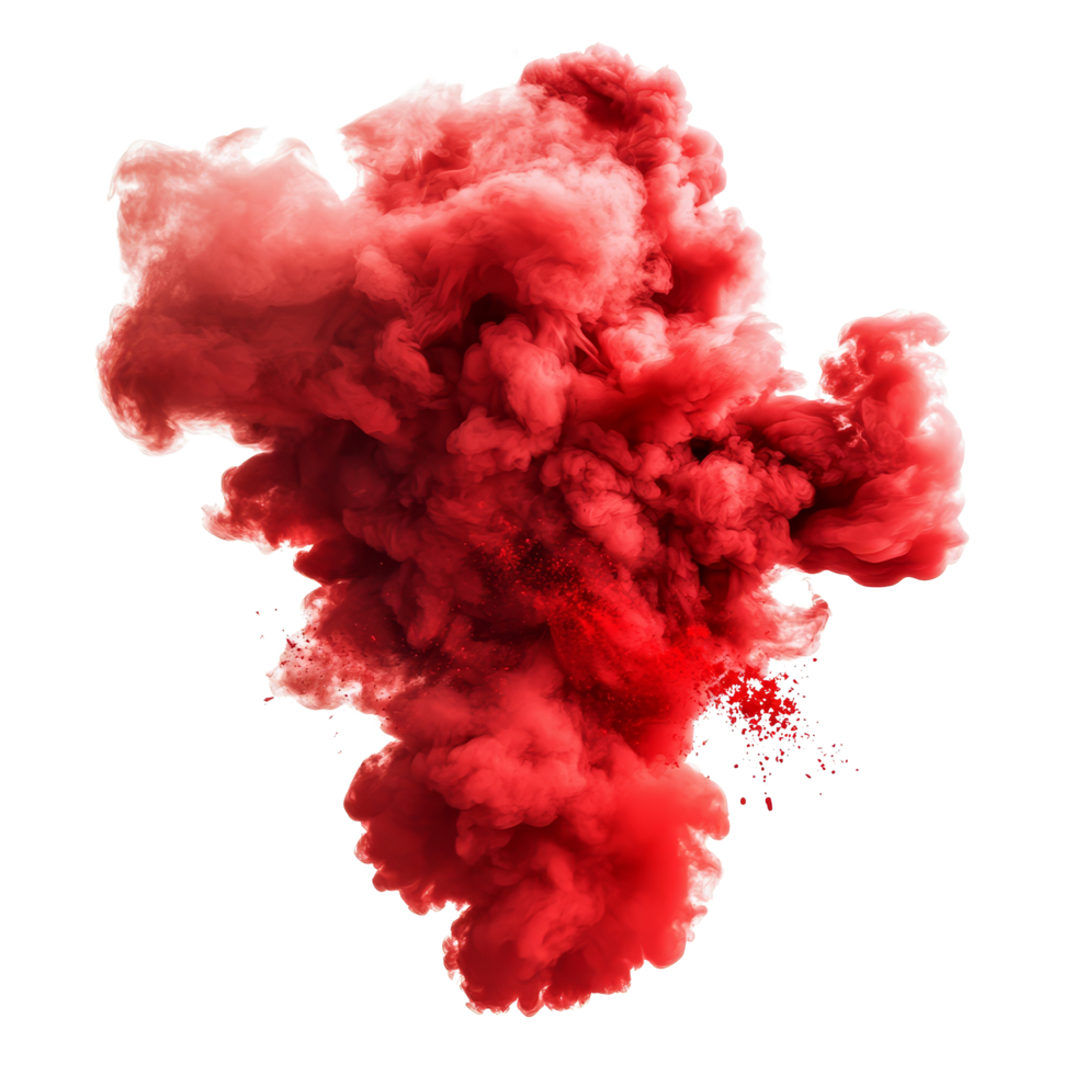 Vibrant red paint splash creating an explosive smoke cloud isolated on a transparent background, red paint splash explosion smoke cloud isolated on transparent background png