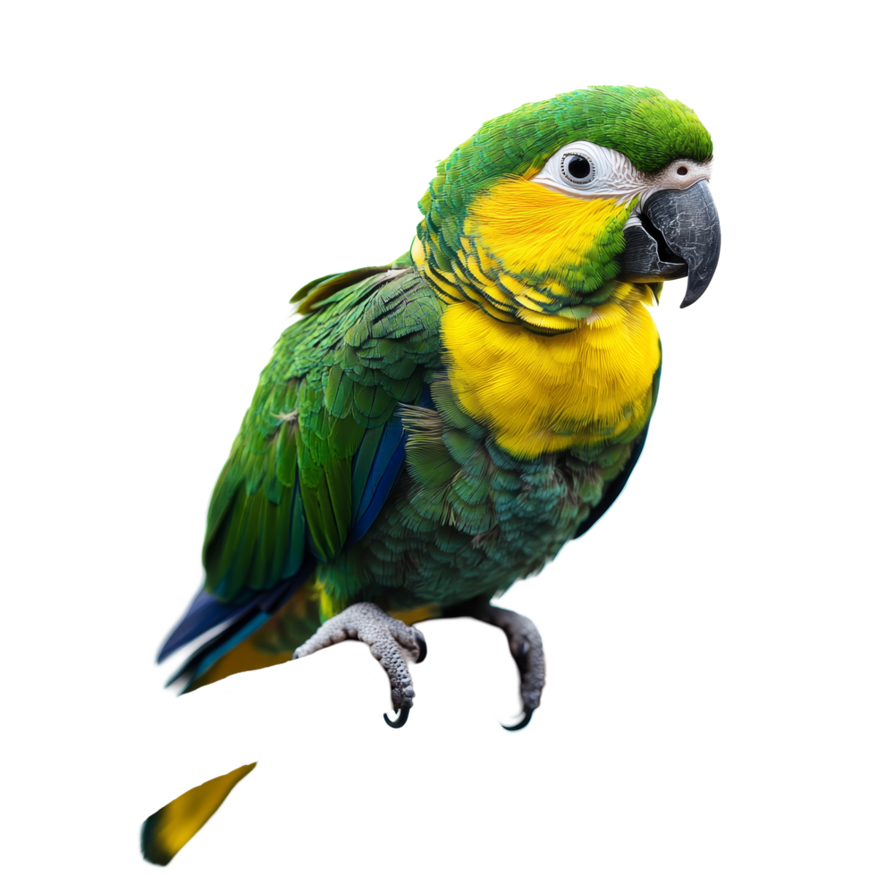 A cute baby parrot perched on a tree branch against a bright transparent background, showcasing its vibrant colors and playful demeanor, Cute baby parrot on tree branch transparent background. parrot png