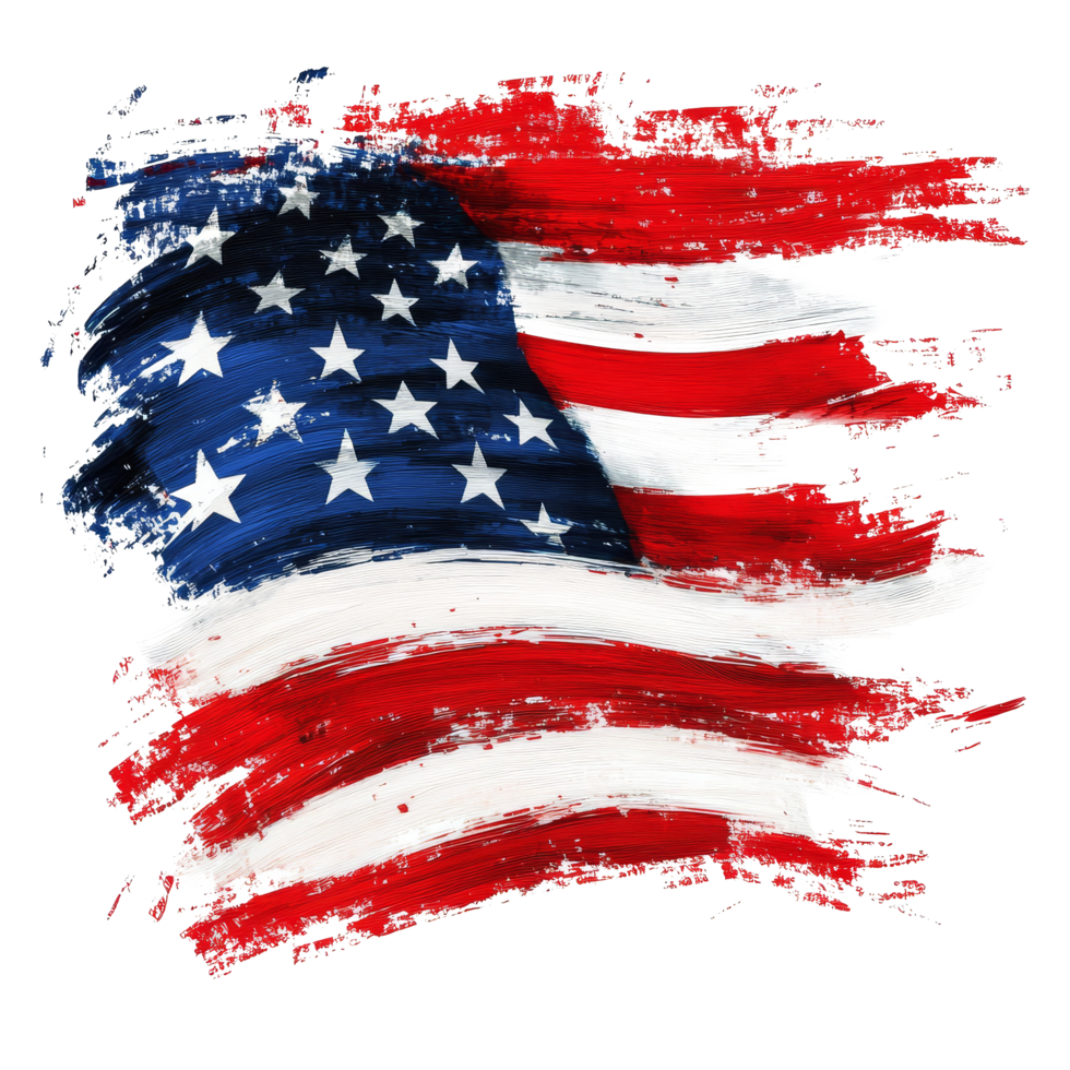 Brush stroke art of the USA flag isolated on a transparent background showcasing vibrant colors and bold design, usa flag brush stroke art isolated on transparent background png