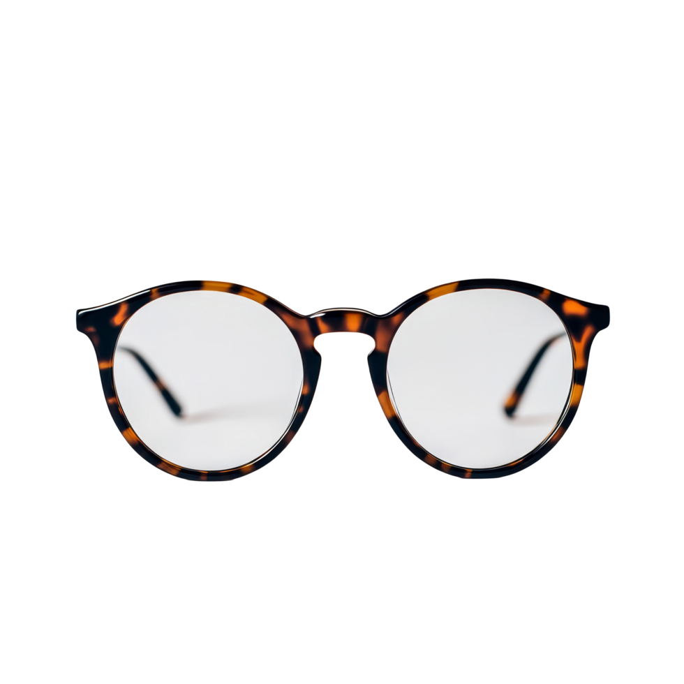 Classic tortoiseshell eyeglasses displayed against a clean transparent background highlighting their stylish design, eyeglasses on transparent backgroundfile png