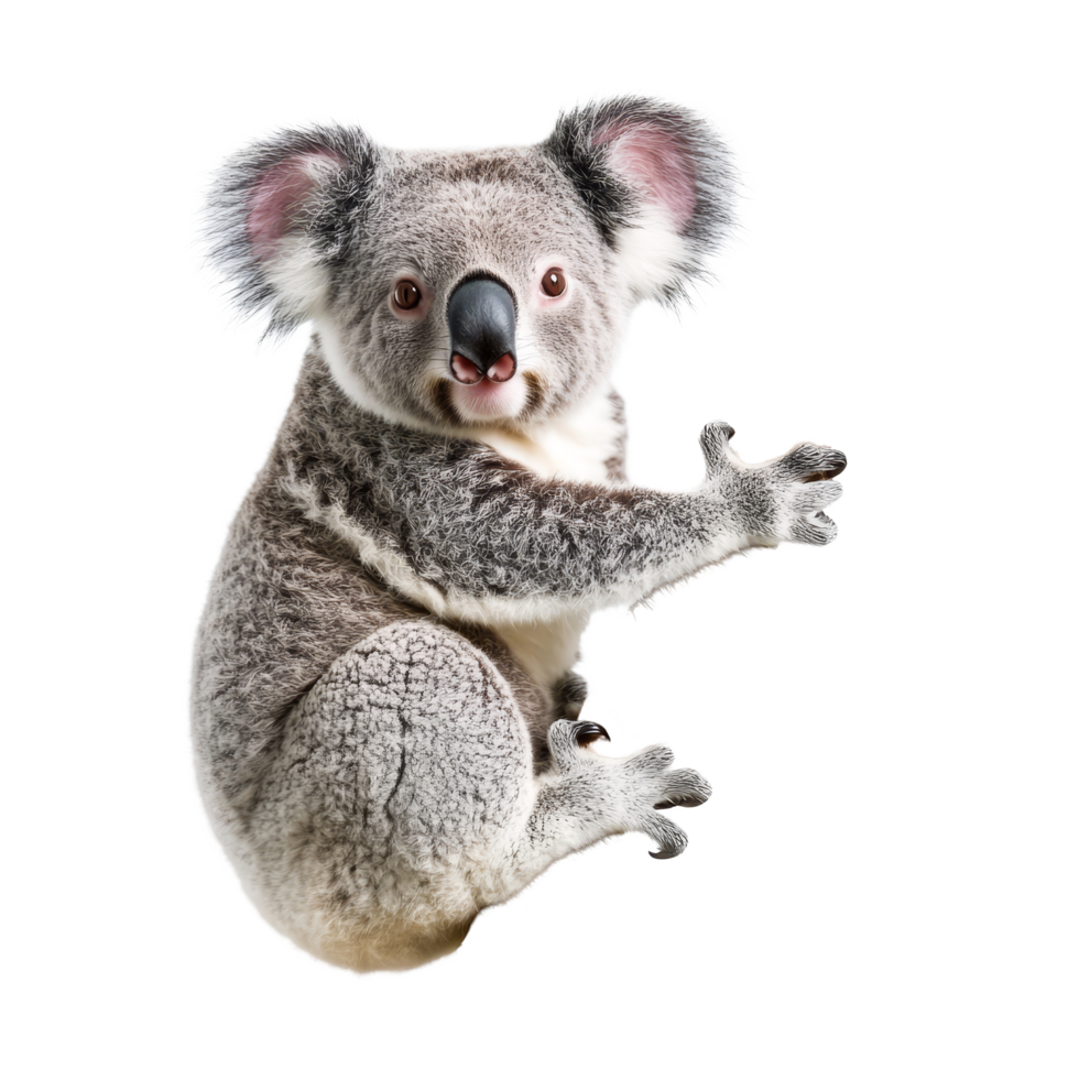 A cute koala clings to a branch against a clean transparent background in a tranquil moment of rest, koala on a branch isolated transparent background png