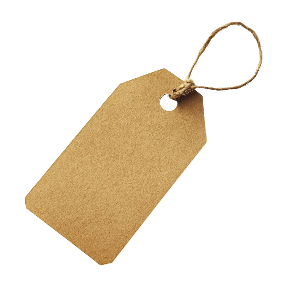 Blank price tag label with string isolated on transparent background for various labeling needs, Blank paper price tag or label isolated on transparent backgroundfile png