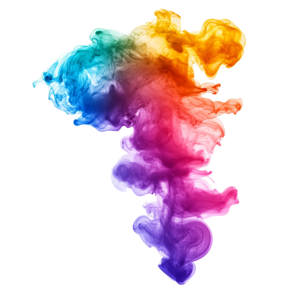 Vibrant rainbow gradient ink smoke swirling gracefully against a pristine transparent background, rainbow gradient colorful ink smoke isolated on transparent background png
