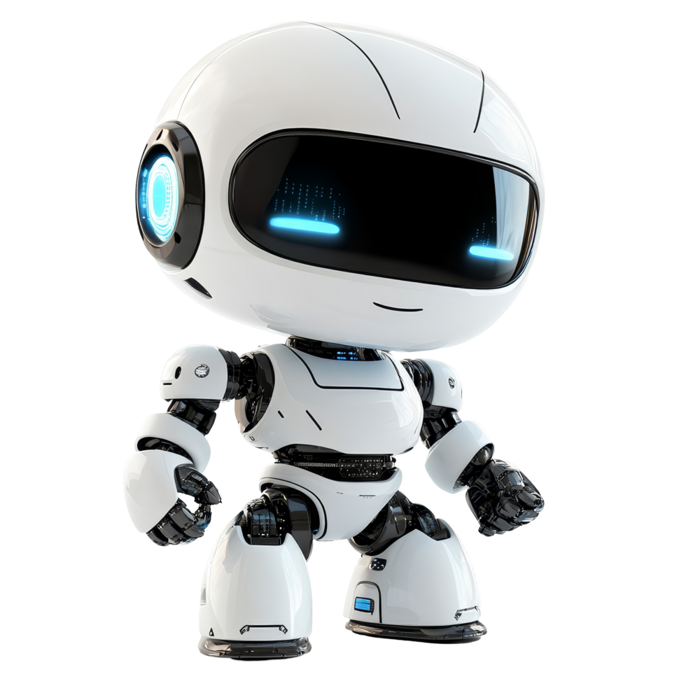 Cute AI robot character on a clean transparent background highlights its innovative design, Adorable AI Robot Character on transparent background png