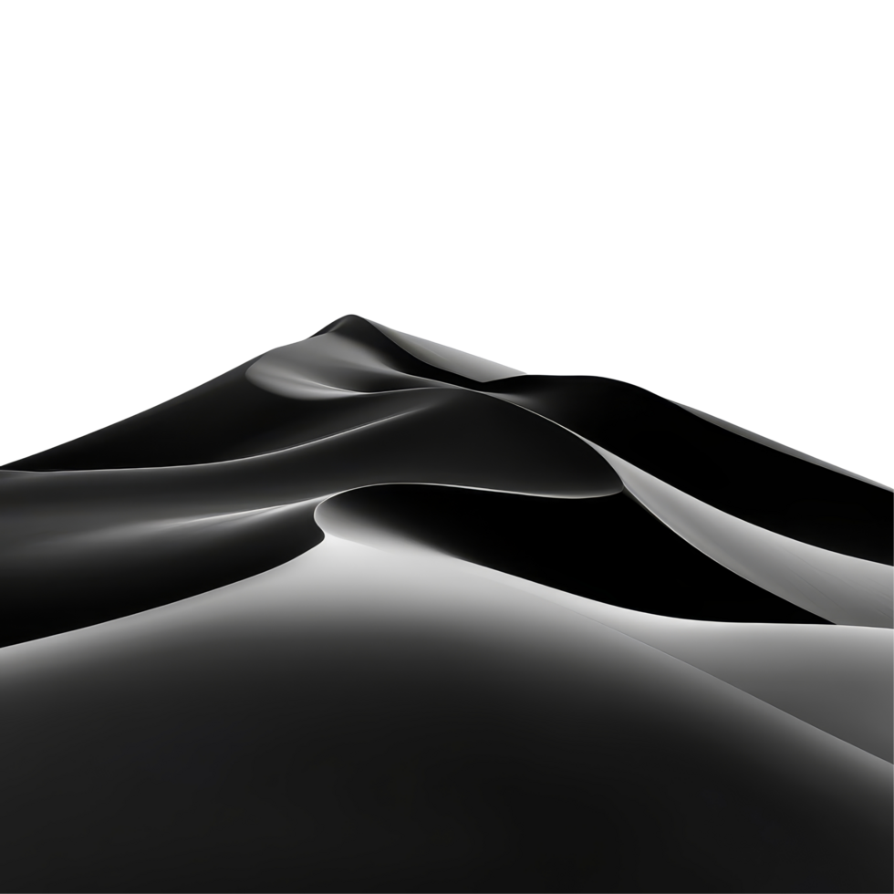 Black desert landscape showcasing dunes and hills under stark transparent light, black desert with dunes and hills landscape isolated on transparent background png