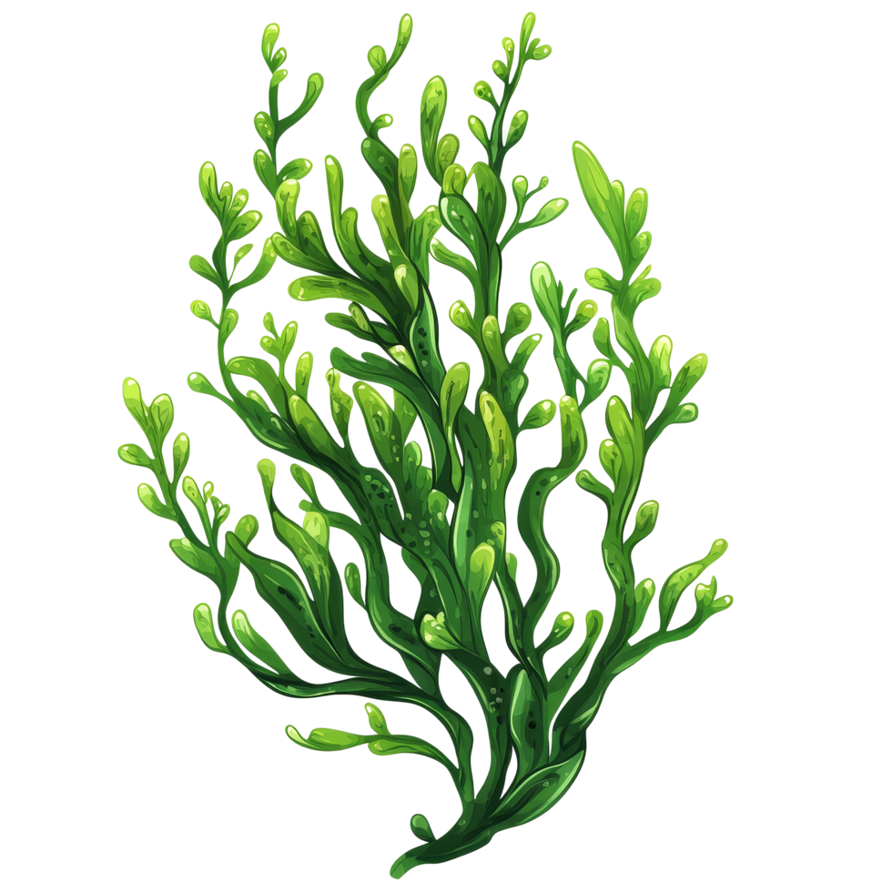 Illustration of green seaweed depicting various types of aquatic marine algae in a vibrant underwater setting, Green Seaweed Illustrations, Aquatic Marine Algae on transparent background png