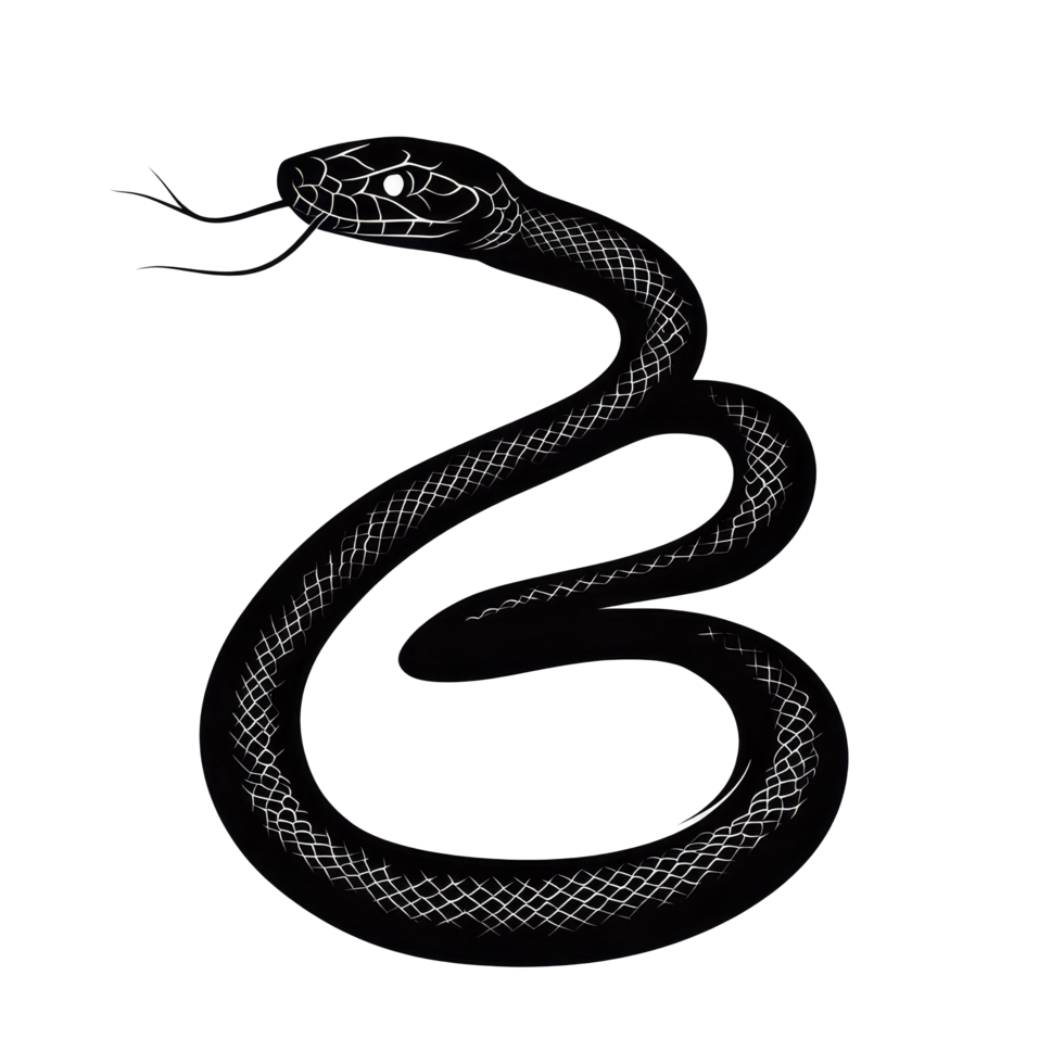 Isolated black snake silhouette coiled on a transparent background highlighting its distinct features and shape, Snake silhouette. Isolated snake isolated on transparent background png