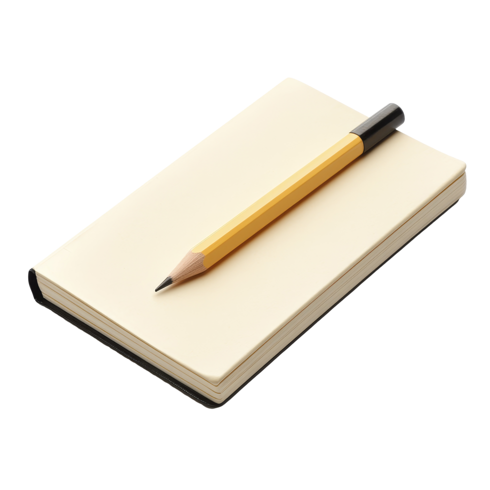 Notebook and pencil resting on a clean transparent background for writing and notetaking activities, Notebook with Pencil Isolated on transparent background png