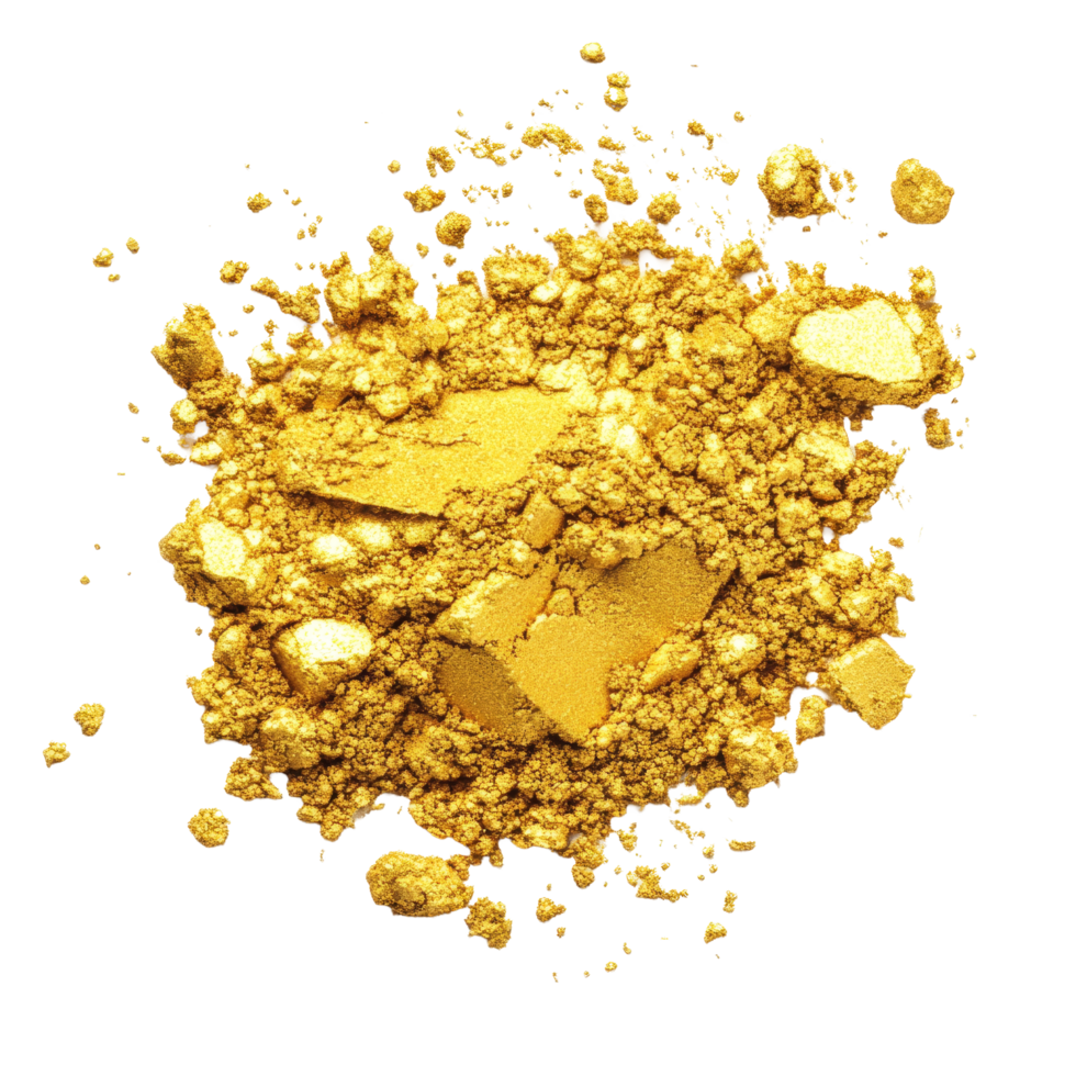 Fine gold powder isolated on a clean transparent background showcasing its vibrant texture and color, Gold powder isolated on transparent background. Gold powder transparent background png