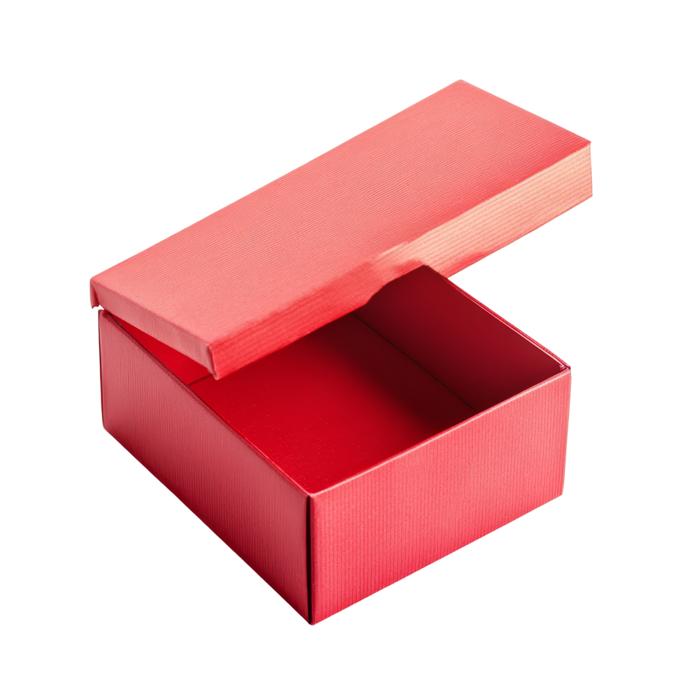 Open red gift box on a clean transparent background ideal for showcasing presents or special surprises any time of year, Red open gift box isolated on transparent background png