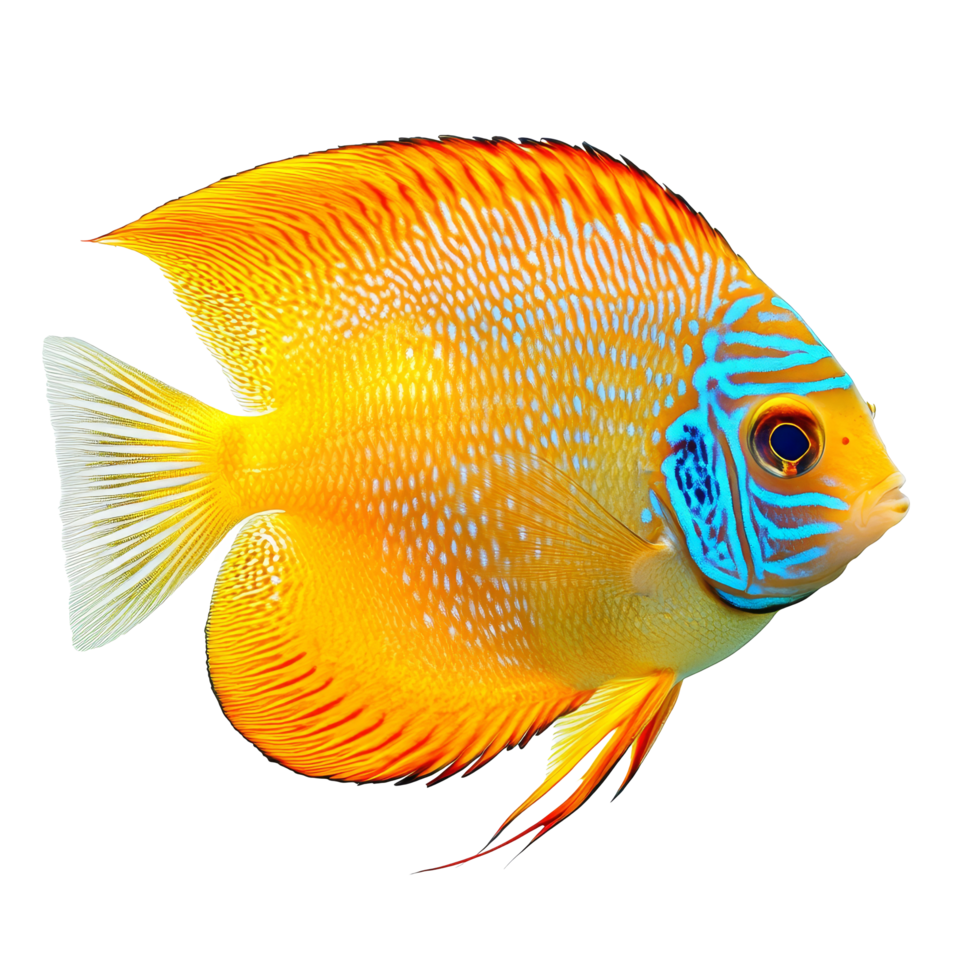 Beautiful discus fish swimming gracefully on a transparent background displaying vibrant colors and patterns, discus fish isolated on transparent background png