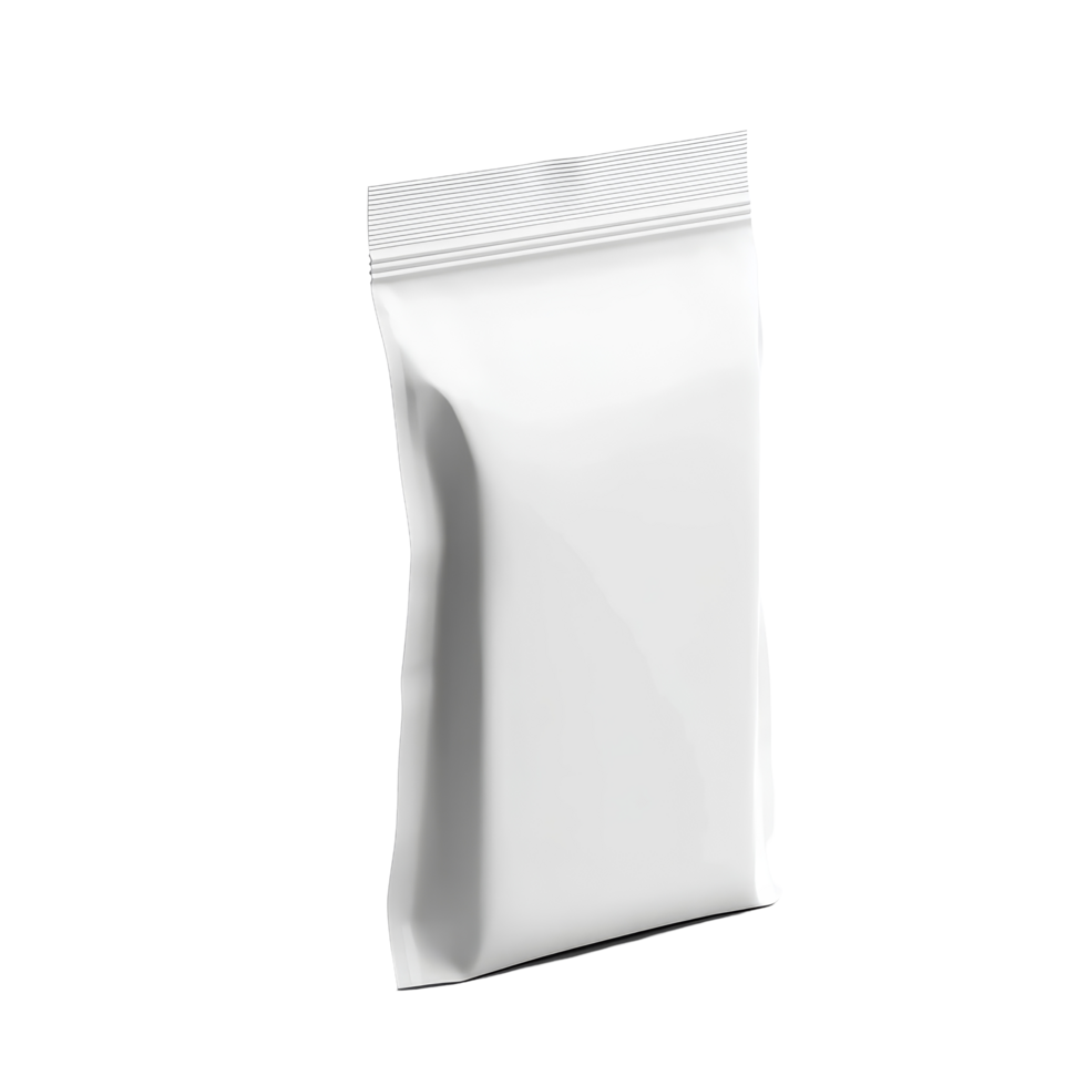 Blank snack packaging viewed from the side on a clean surface suitable for product design mockups, Side view of blank snack packaging isolated Stock Illustration png