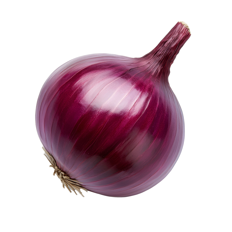 A fresh red onion placed on a clean transparent background, showcasing its vibrant color and smooth texture, red onion isolated on transparent background png