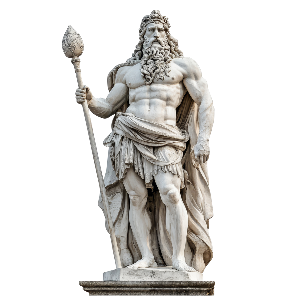 A detailed view of the Poseidon statue in Venice, Italy, standing proudly against a transparent background, Poseidon statue at Venice Italy isolated on transparent background png