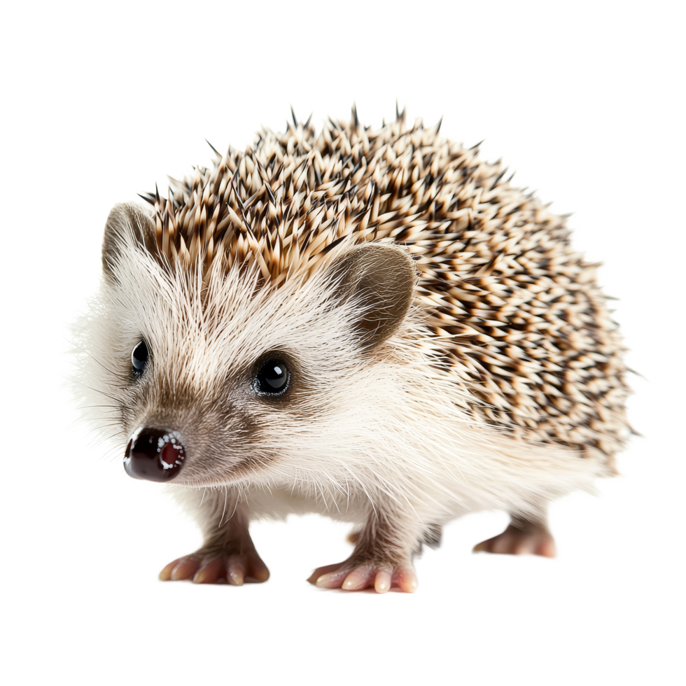 A curious hedgehog isolated on a transparent background showcasing its unique spines and adorable features, hedgehog isolated on transparent background png