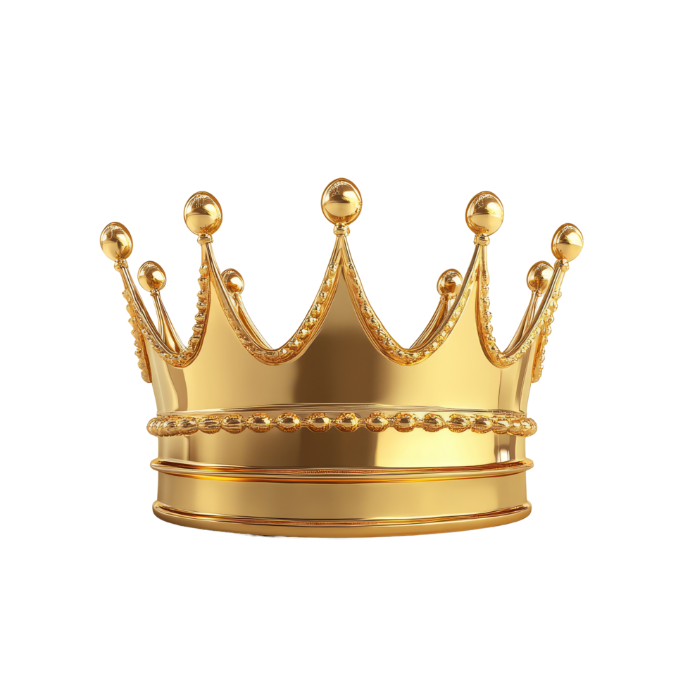 Golden crown isolated on a transparent background symbolizing royalty, power, and elegance for various occasions, golden crown isolated on transparent background png