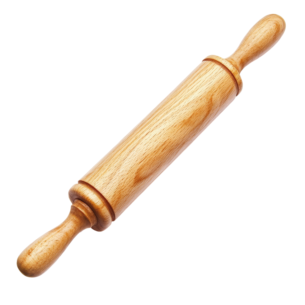 Classic wooden rolling pin isolated on a transparent background for baking enthusiasts and culinary projects, Wooden rolling pin isolated on transparent background png