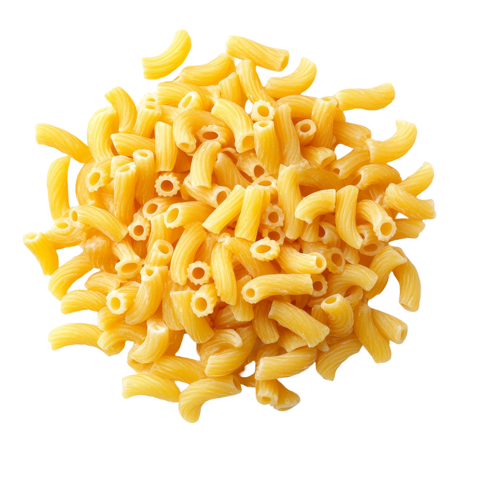 A heap of macaroni pasta isolated on a clean transparent background perfect for culinary use and recipe creation, Macaroni isolated on transparent background png