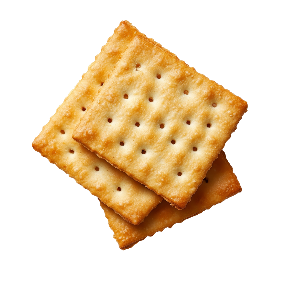 Delicious golden crackers stacked on a transparent background, showcasing their crisp texture and inviting appearance, Cracker on transparent background png