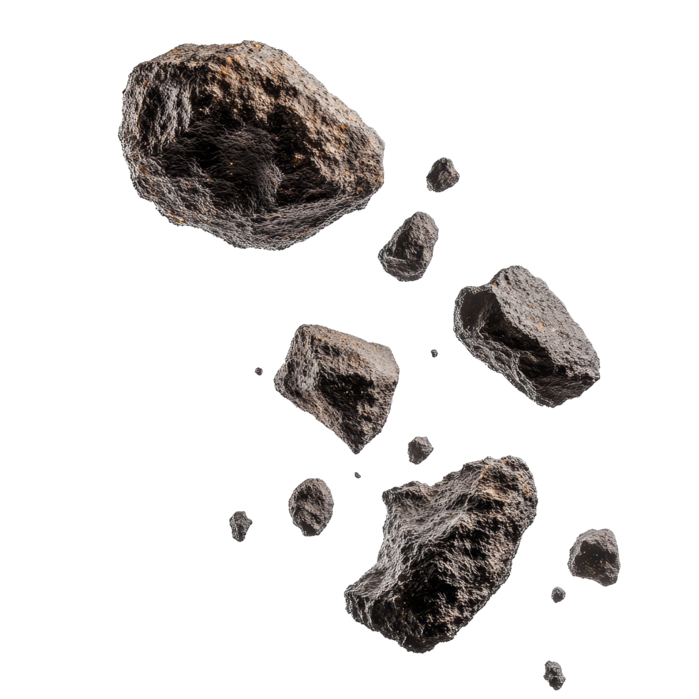 Asteroids floating in the air against a transparent background with transparent highlights, Asteroids in air isolated on transparent background png