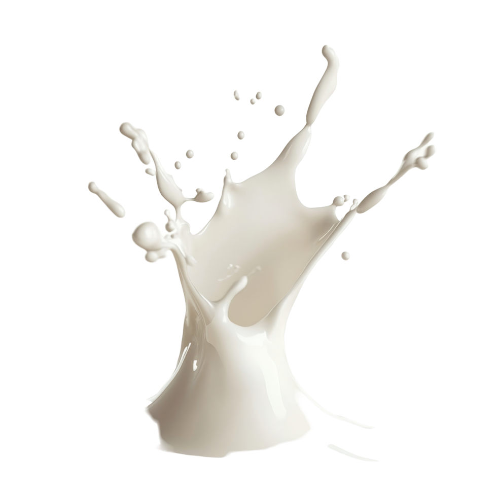 Milk splashes dynamically against a clean transparent background, creating a visual of fluid motion and texture, Milk splashing over transparent background png