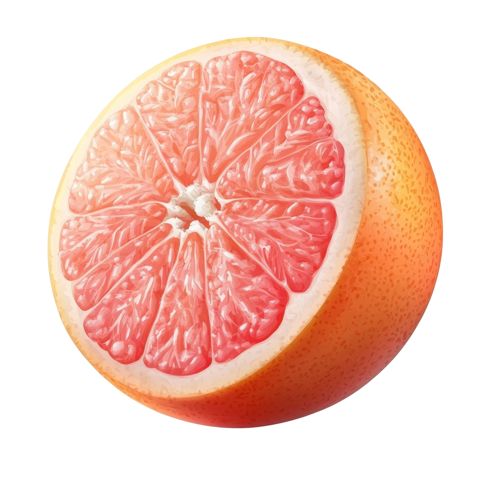 Fresh pink grapefruit half isolated on a transparent background showcasing its juicy texture and vibrant color, pink grapefruit citrus fruit isolated on ransparent transparent background png