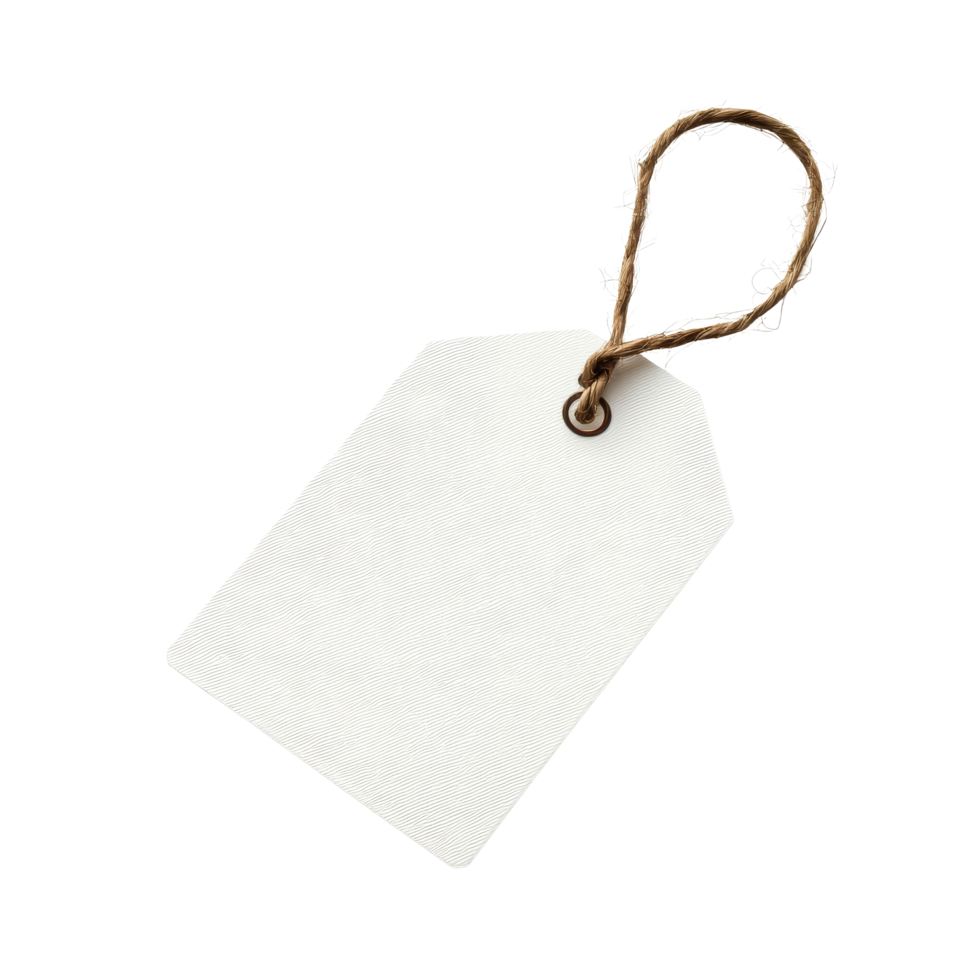 Blank price tag with string tie placed on a clean transparent surface for versatile labeling needs, Blank paper price tag or label isolated on transparent backgroundfile png