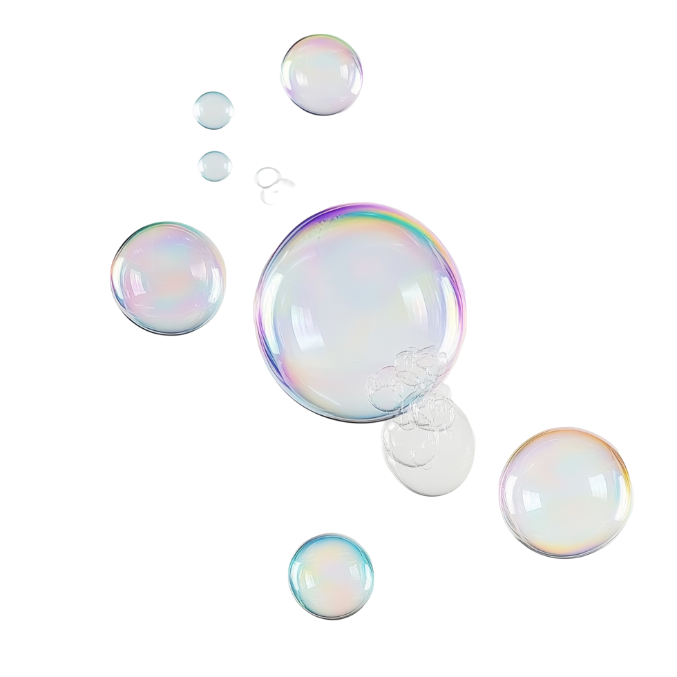 A collection of colorful soap bubbles floating gently on a transparent background, soap bubbles on transparent background png