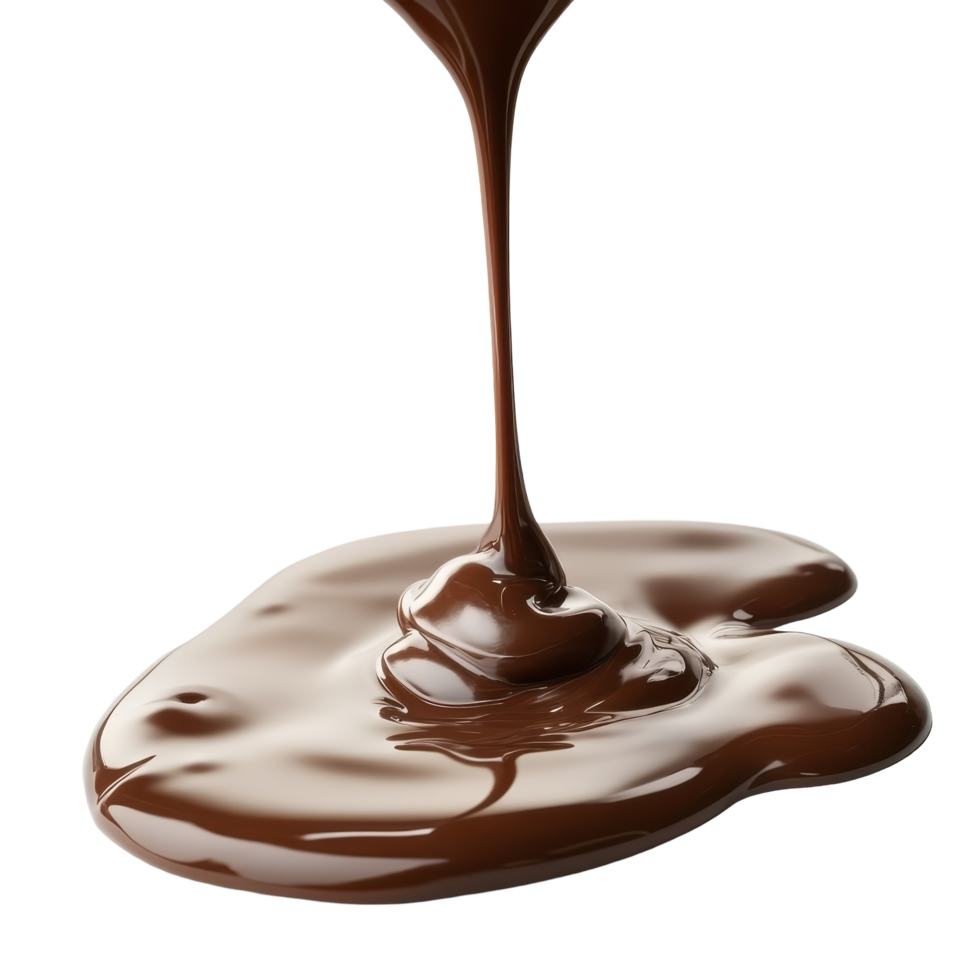 Velvety chocolate pour and drip on a transparent surface showcasing its smooth texture and rich color, Velvety Chocolate Pour and Drip isolated on transparent background png