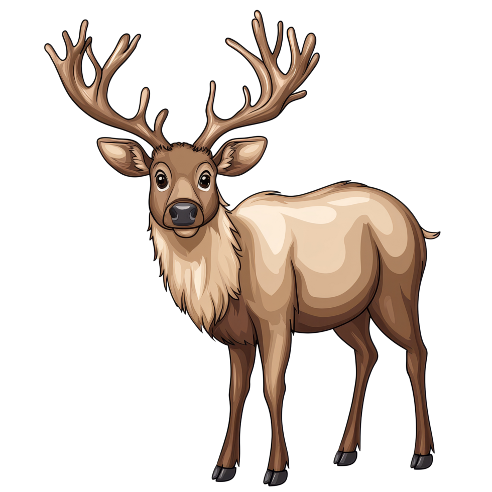 Joyful elk stands proudly, ready to greet with its cheerful expression on a bright transparent background, showcasing natures beauty, Cartoon joyful elk isolated on transparent background png