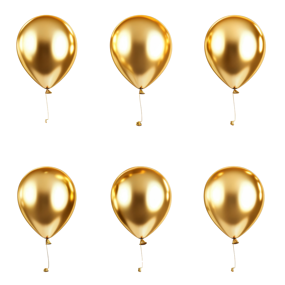 Collection of golden balloons against a transparent background for festive and celebratory occasions, Golden balloon on isolated transparent background png
