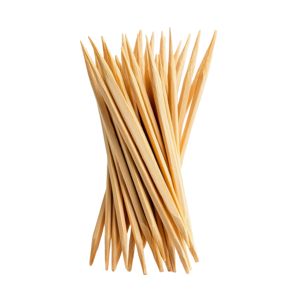 Wooden toothpicks neatly arranged on a transparent background for a clean and minimal presentation, Wooden Toothpicks isolated on transparent background png
