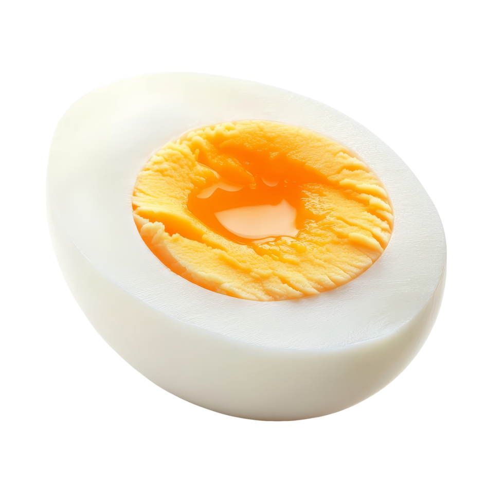 A perfectly boiled egg cut in half showcasing its vibrant yellow yolk on a transparent background, Boiled egg isolated on transparent background png