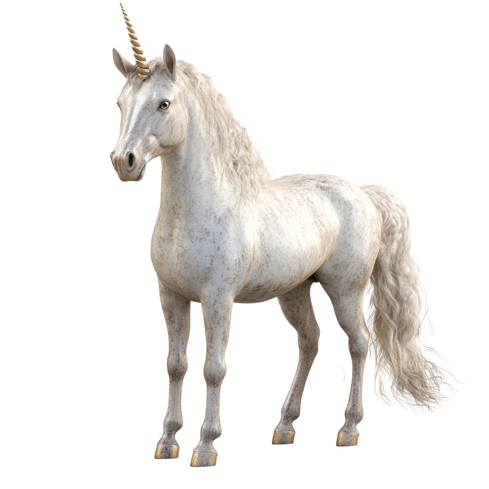 A majestic unicorn stands gracefully on a transparent background, showcasing its beauty in a serene moment, Unicorn on transparent background png