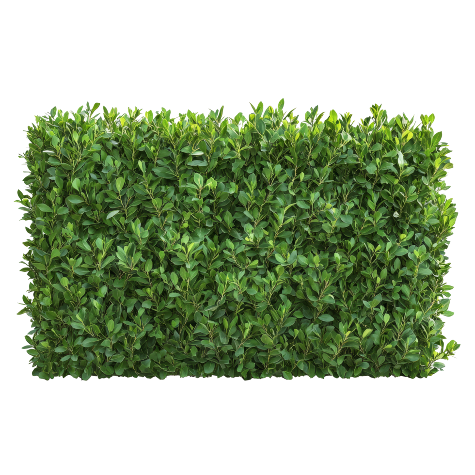 Elegant green trimmed bush hedge providing a natural fence in a garden setting, green trimmed bush hedge fencing, file of isolated object with shadow on transparent background png
